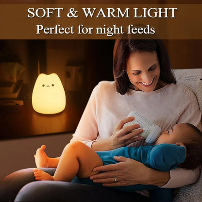 Cute Cat Lamp Kitty Night Light for Girls Bedroom Birthday Gifts for Kids Baby Silicone Kawaii Nightlight Nursery Room Decor