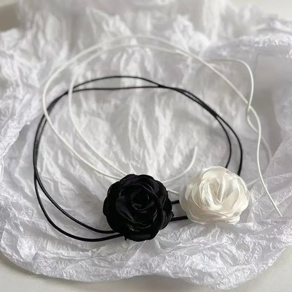 Romantic Gothic Black Rose Necklace For Women Ladies Elegant White Camellia Flower Adjustable Choker Wedding Party Jewelry Y2K