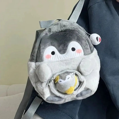 Transparent Plush Penguin Backpack with Pendant Large Capacity Children Schoolbag Coin Purse JK Lolita Cartoon Doll Bag Gift