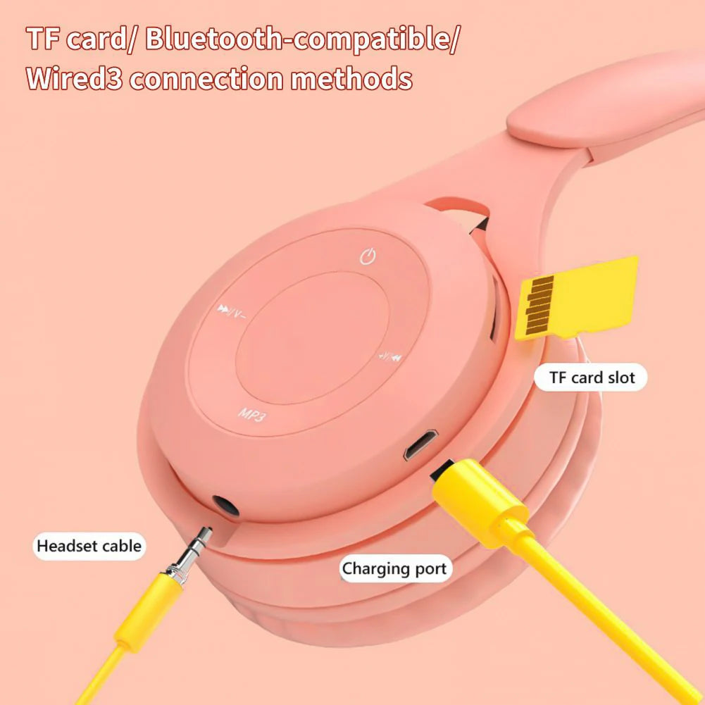 Macaron Headphones Kids Wireless Bluetooth Headphone Stereo Headband Gaming Headset with Mic Gamer Girl Gift for Mobile Tablet