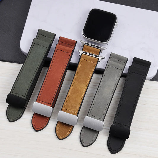 Magnetic Fold Buckle Silicone Leather Compound Watch Strap For 42/44/45mm Waterproof Sweatproof Anti-stick Silicone Watch