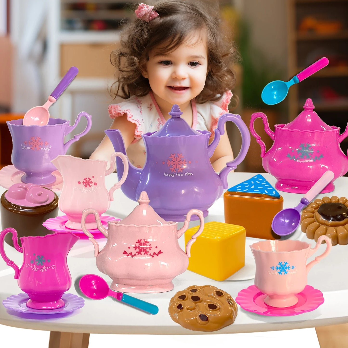 Tea Set for Little Girls, Tea Party Set, Tea Set for Toddlers Including Kettle, Cookies, Kids Play Food, Boys Girls Gifts