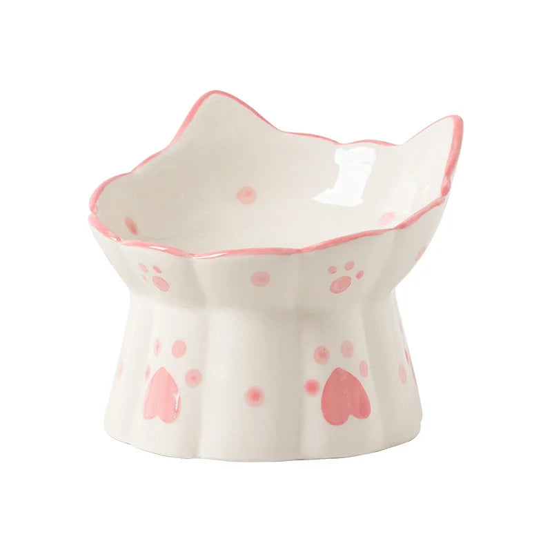 Cat Ceramic Food Bowl Elevated Pet Drinking Eating Feeders Small Puppy Dogs Snack Water Bowls Set Cats Feeding Accessories