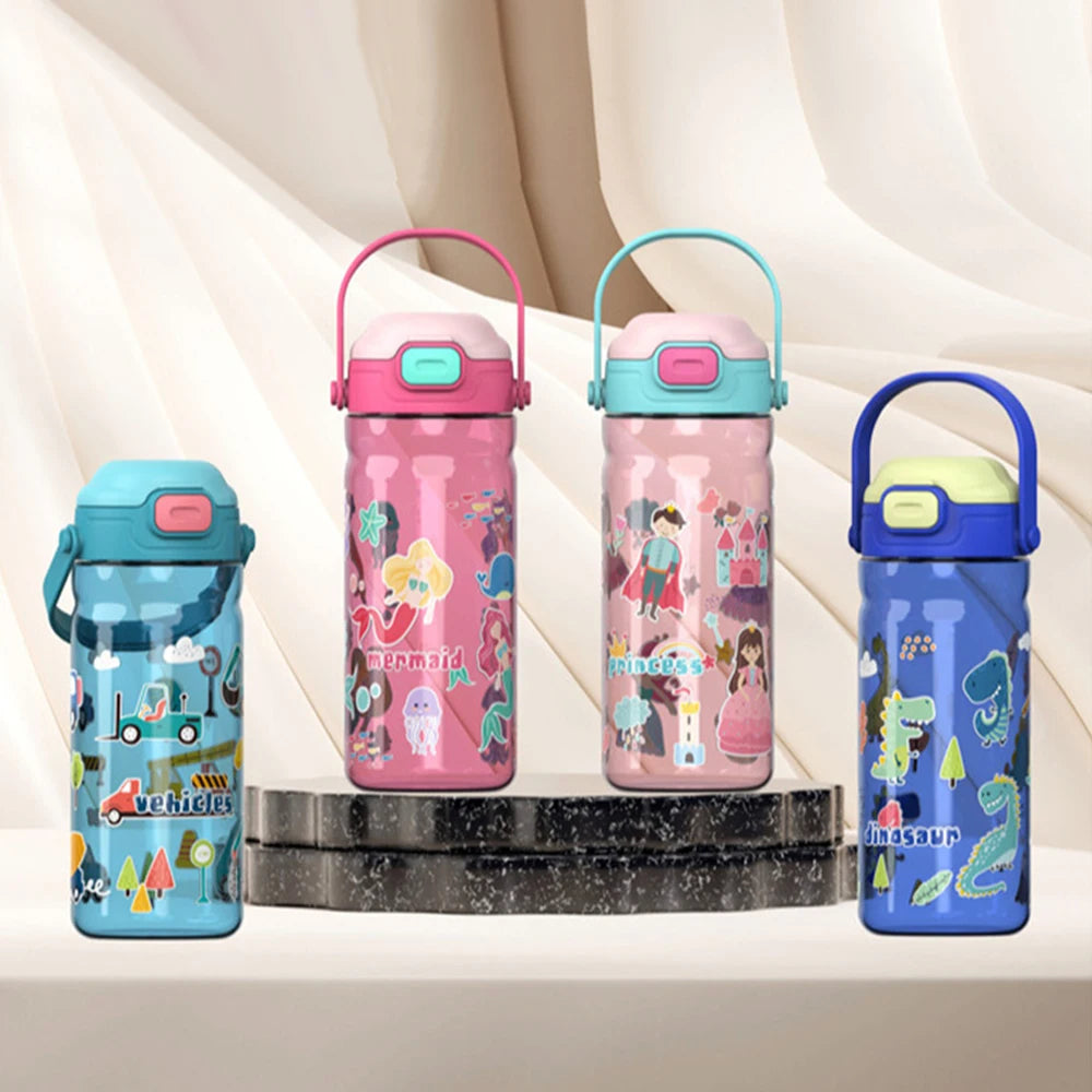 550ML Children Cartoon Plastic Cup With Straw Anti-falling Kids Water Bottle Children's Cup Portable Drinking Bottle Drinkware