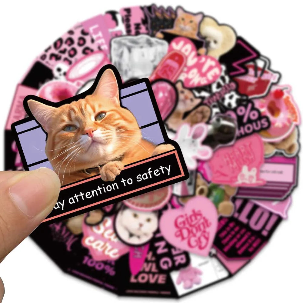 55PCS 3D Ins Pink Cool Girl Kawaii Stickers for DIY Waterproof Laptop Motorcycle Luggage Skateboard Bottle Kid Decals Sticker