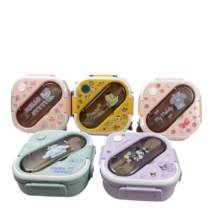 New Sanrio Kuromi Melody Pudding Dog Kitty Plastic Compartment Lunch Box Microwave Japanese Tableware Insulated Bento Box Quick