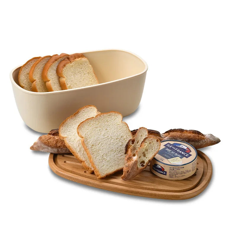 Large Capacity Bread Storage Box Wooden Lid Storage Box Toast Specific Kitchen Storage Kitchen Organizer