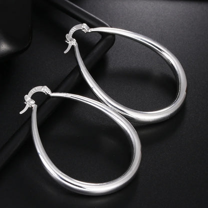 925 Sterling Silver 41MM Smooth Circle Big Hoop Earrings For Women Fashion Party Wedding Accessories Jewelry Christmas Gifts