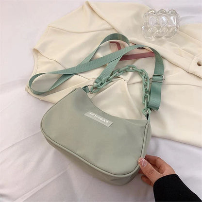 Women's Nylon Small Bag Fashionable Handheld One Shoulder Chain Small Square Bag