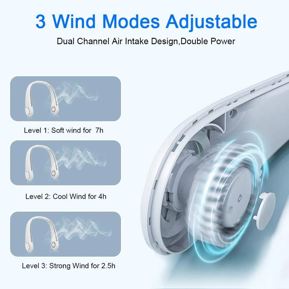 Neck Fan New Mini  Portable Bladeless Hanging Neck 1200mAh Rechargeable Air Cooler 3 Speed Mini Summer Sports Fans usb fan