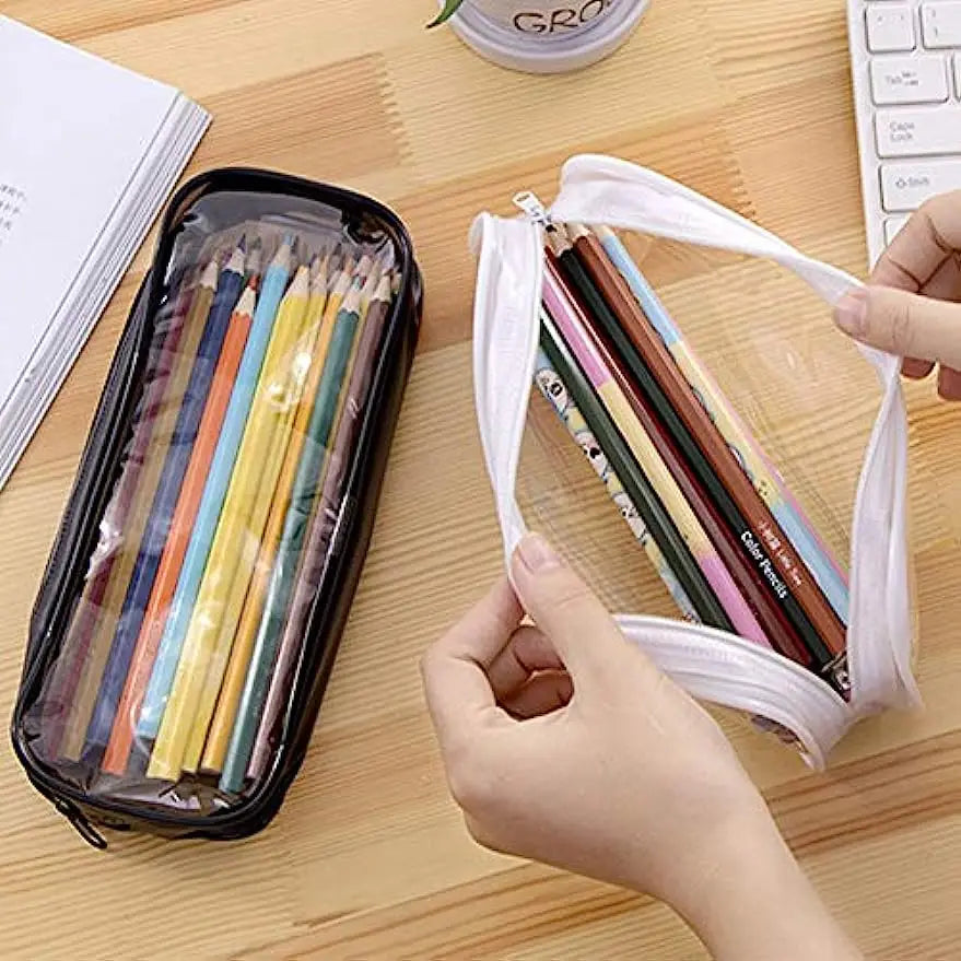 Kawaii Transparent Pencil Case Large Capacity Waterproof Pen Box for Girls Cosmetic Bag Stationery Office School Supplies