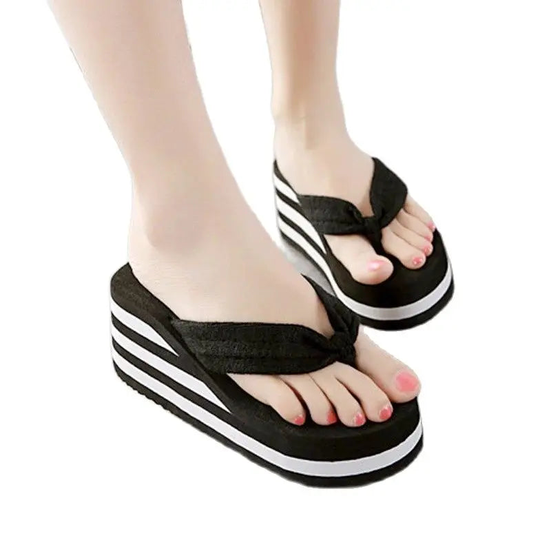 Wedged Platform Sandals Women Flip Flops Open toe High Heels Slippers Summer Beach Outdoor Wedges Slides Black Home Shoes