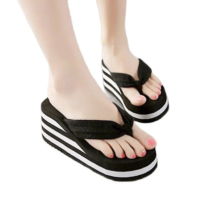 Wedged Platform Sandals Women Flip Flops Open toe High Heels Slippers Summer Beach Outdoor Wedges Slides Black Home Shoes