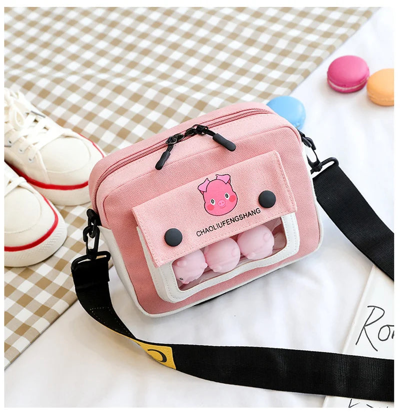 Female Canvas Bag Cartoon Chicken Messenger s For Women Student Cute Girl Shoulder  Ladies Shopping Handbag Crossbody