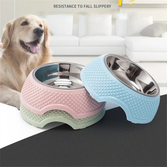 Dog Feeding Bowl Pet Tableware Drinking Dish Stainless Steel Sealed Dog Bowl Pink Green Blue Cat Bowls With Heart-Shaped Pattern