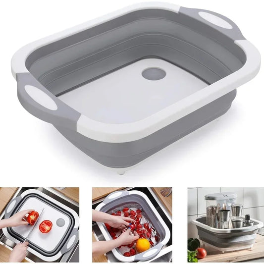 New Multi-function 3 In 1 Folding Cutting Board Foldable Drain Basket Chopping Blocks Washing Basket folding sink folding basin