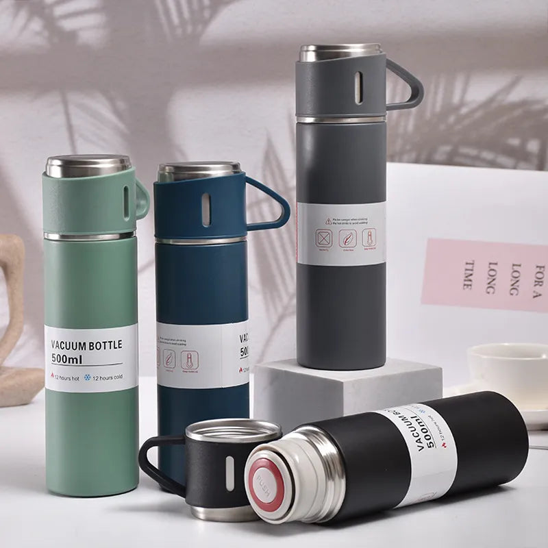 Gift Set: 500ML Stainless Steel Vacuum Insulated Bottle, Ideal for Office or Business Style. This Coffee Mug Thermos Bottle is Portable, Flask Carafe.