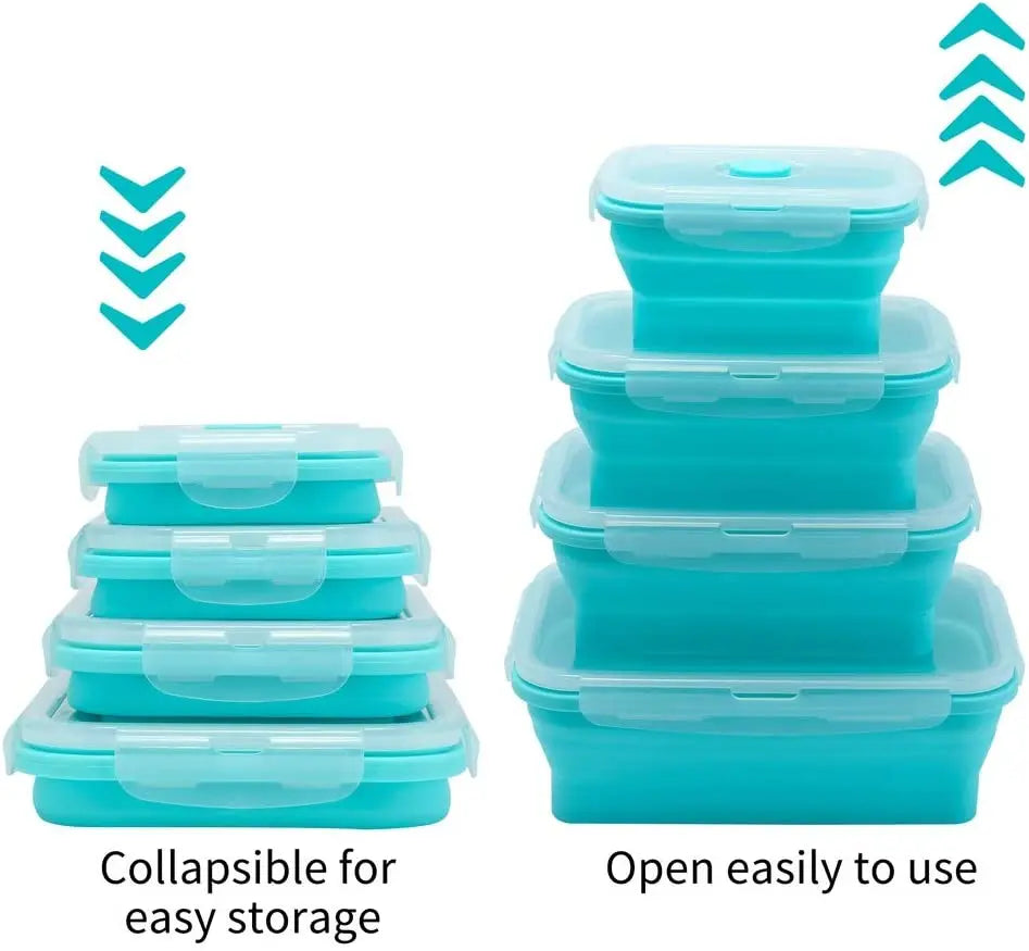 4 Pcs Silicone Collapsible Food Storage Containers with Lids Silicone Lunch Box Bento Box BPA free for Kitchen Pantry