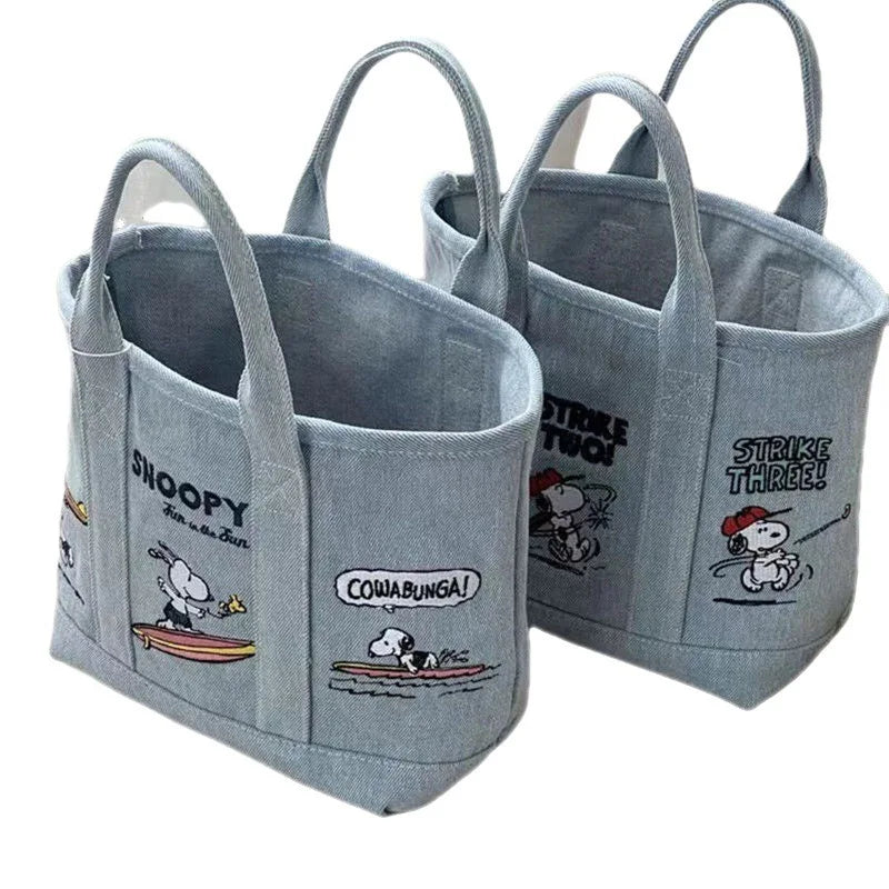 Snoopy Embroidered Denim Women's Tote Bag Cartoon Cute Large Capacity Canvas Bag Student Go Out Convenient HandBag Shoulder Bag