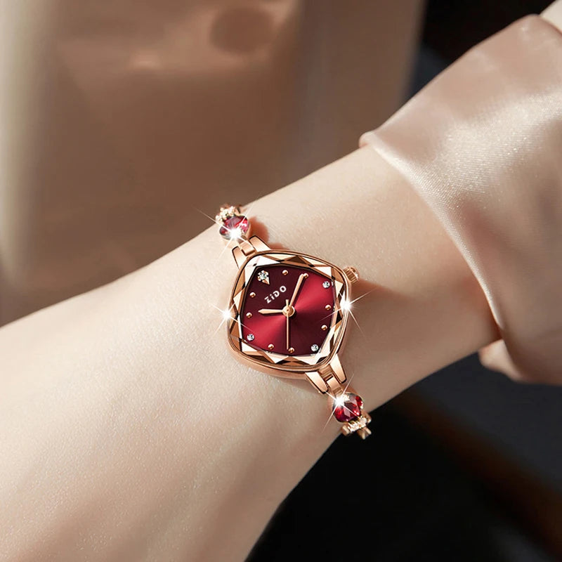 Women's Watch Brand Red High Beauty Luxury Crystal Diamond Metal Bracelet Waterproof Diamond Female Fashion Clock Watches gift