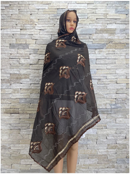 2023 Sales Volume High Quality African Muslim Women Scarf 100% Cotton Embroidered Headscarf Dubai Large Size Summer Shawl