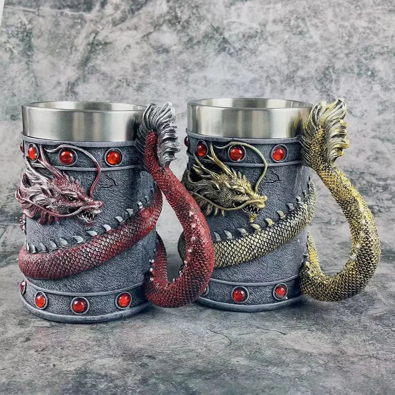 Chope à bière créative dragon chinois en résine et acier inoxydable 304. Cette tasse à café de grande capacité sert également de carafe à eau. Idéal pour les ustensiles de bar et parfait comme cadeau pour les hommes.