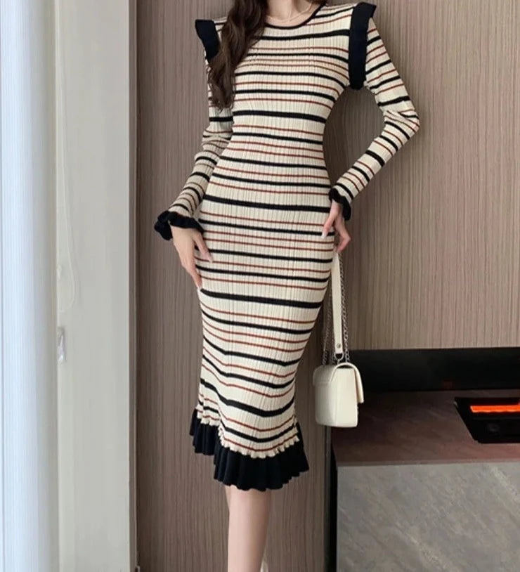 JXMYY Summer New Fashion Elegant Temperament Slimming Striped Color Collision Dress Fashion Sleeveless Bag Buttock Women's Wear