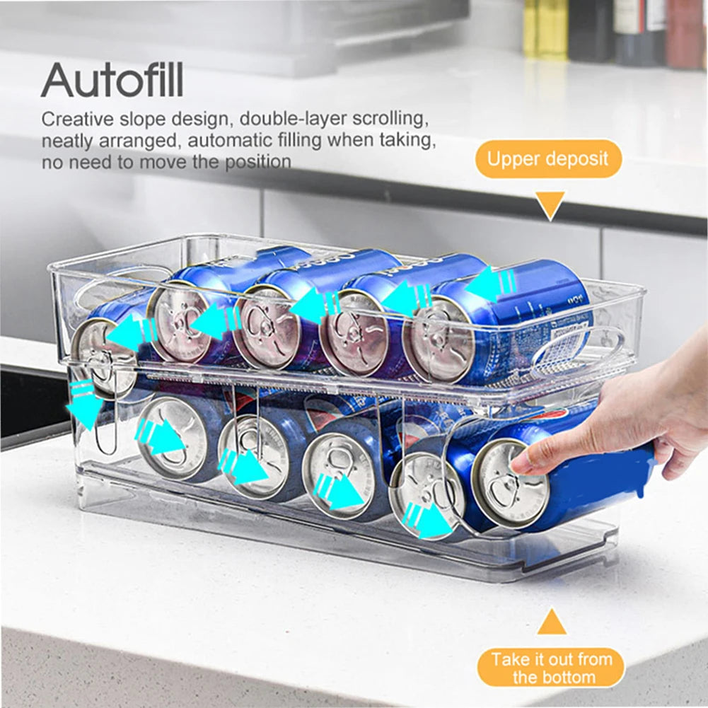 Slide Beverage Box Beer Can Soda Auto Rolling Dispenser Drinks Water Bottle Storage Case Fridge Organizer Kitchen Storage Rack