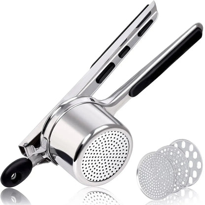 Heavy Duty Potato Masher With 3 Interchangeable Discs,Potato Ricer Stainless Steel For Fluffy Mashed Potato,Spaetzle Maker Mill