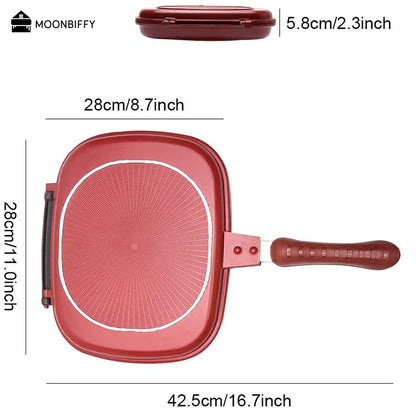 32CM/28CM Double-Sided Frying Pan Non-Stick Portable BBQ Grill Pan Flip Barbecue Cooking Tool Cookware Stove Cast Grill Cooker