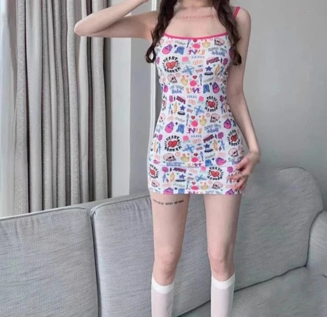 Women's Printed Dress Sexy And Fashionable Spicy Girl Suspender Dress