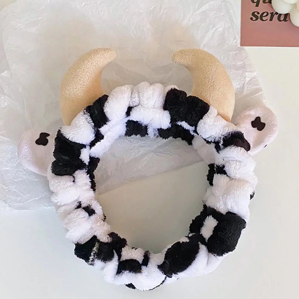 Women Cow Headband Soft Fluffy Cow Headband for Women Adjustable Spa Makeup Hair Band Cute Skincare for Girls for Washing