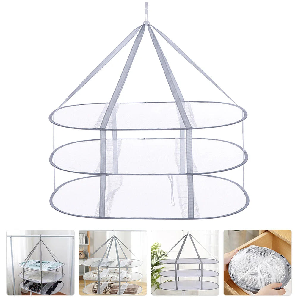 Hanging Sweater Dryer Three Tier Drying Rack Foldable Clothes Durable 3-Layer Holder