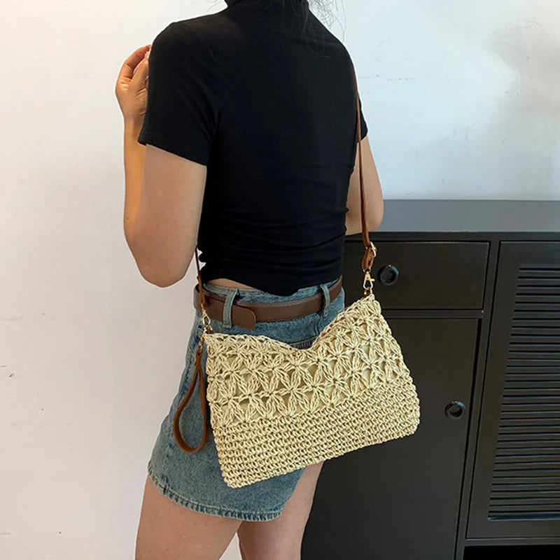 New Ladies Fashion Summer Straw Crossbody Bag Women Beach Holiday Shopping Woven Shoulder Handbag Messenger Purse For Women Bags