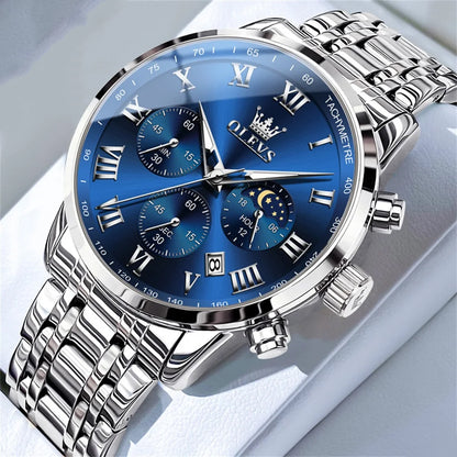 OLEVS 5529 Luxury Quartz Watch For Men Roman Scale Moon Phase Chronograph Man Watches Waterproof Luminous Calendar Wrist Watch