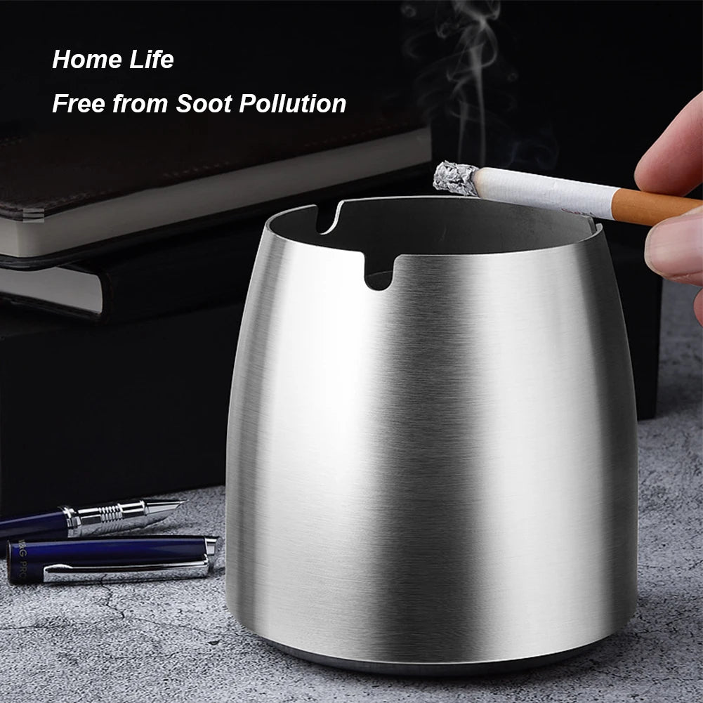 Stainless Steel Tabletop Ashtray Windproof with Lid Butt Bucket Odorless Ash Tray for Home/Office/Tabletop/Outside Patio/Balcony