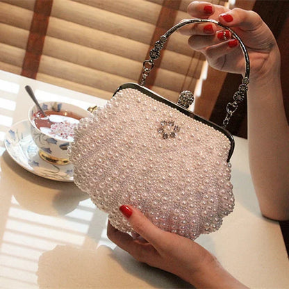 2023 New Shell Pearl Rhinestone Dinner Bride Dress Bag Banquet Diagonal Small Bag Cocktail Party Handbag Evening Clutch Purse