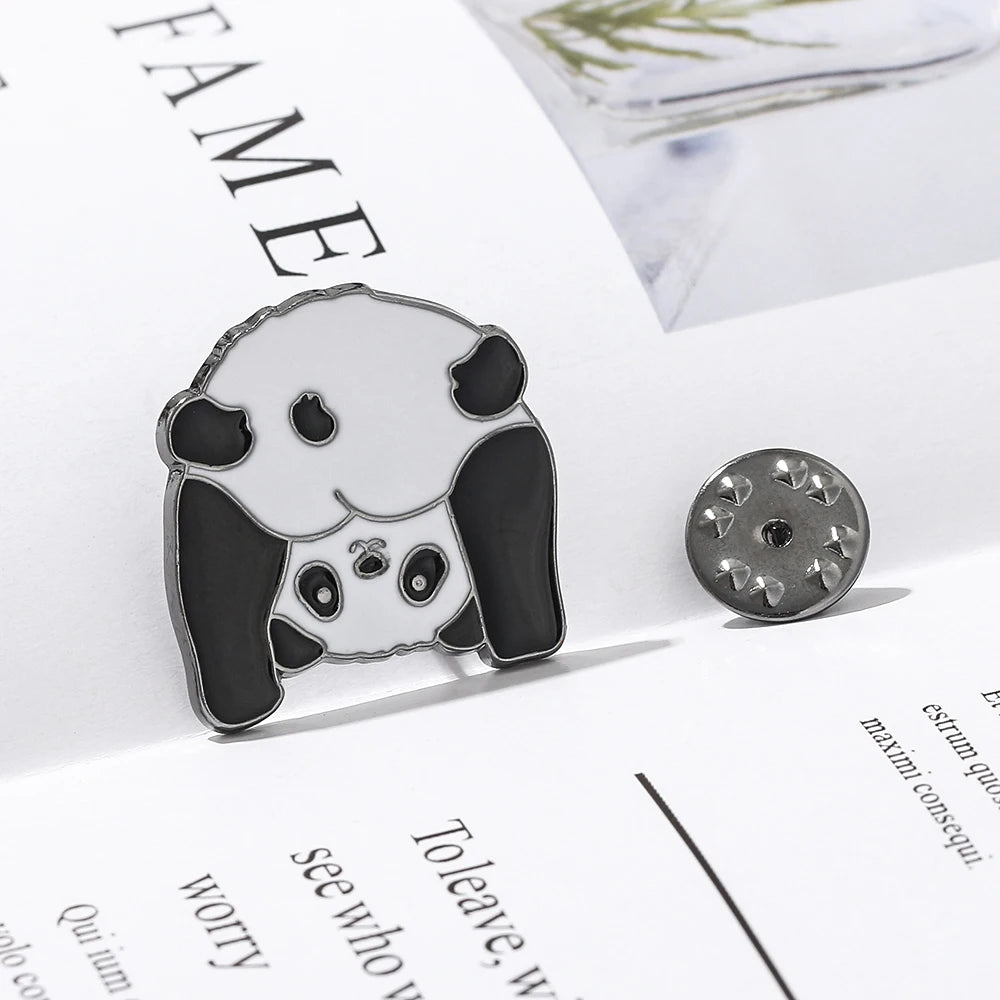 Cute Chinese Panda Looking Down Brooch Metal Enamel Pin for Hat Scarf Collection Gifts for Kids