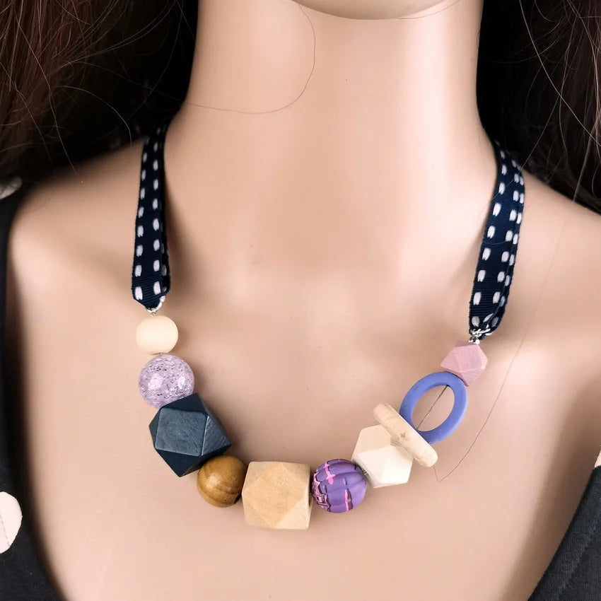 Women's Wood Beads Necklace for Women Geometric Wooden Beaded Necklaces & Pendants Statement Necklace New Fashion Jewelry NR037