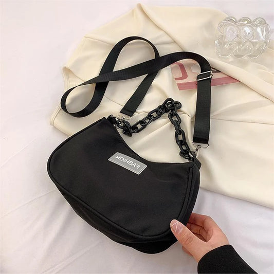 Women's Nylon Small Bag Fashionable Handheld One Shoulder Chain Small Square Bag