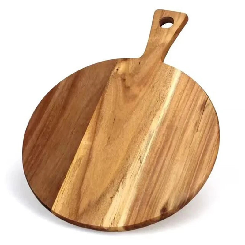 Acacia Wood Round Cutting Board with Handle 40x30cm Pizza Paddle&Serving Board for Home Baking,Cheese,Fruits, Bread,Charcuterie