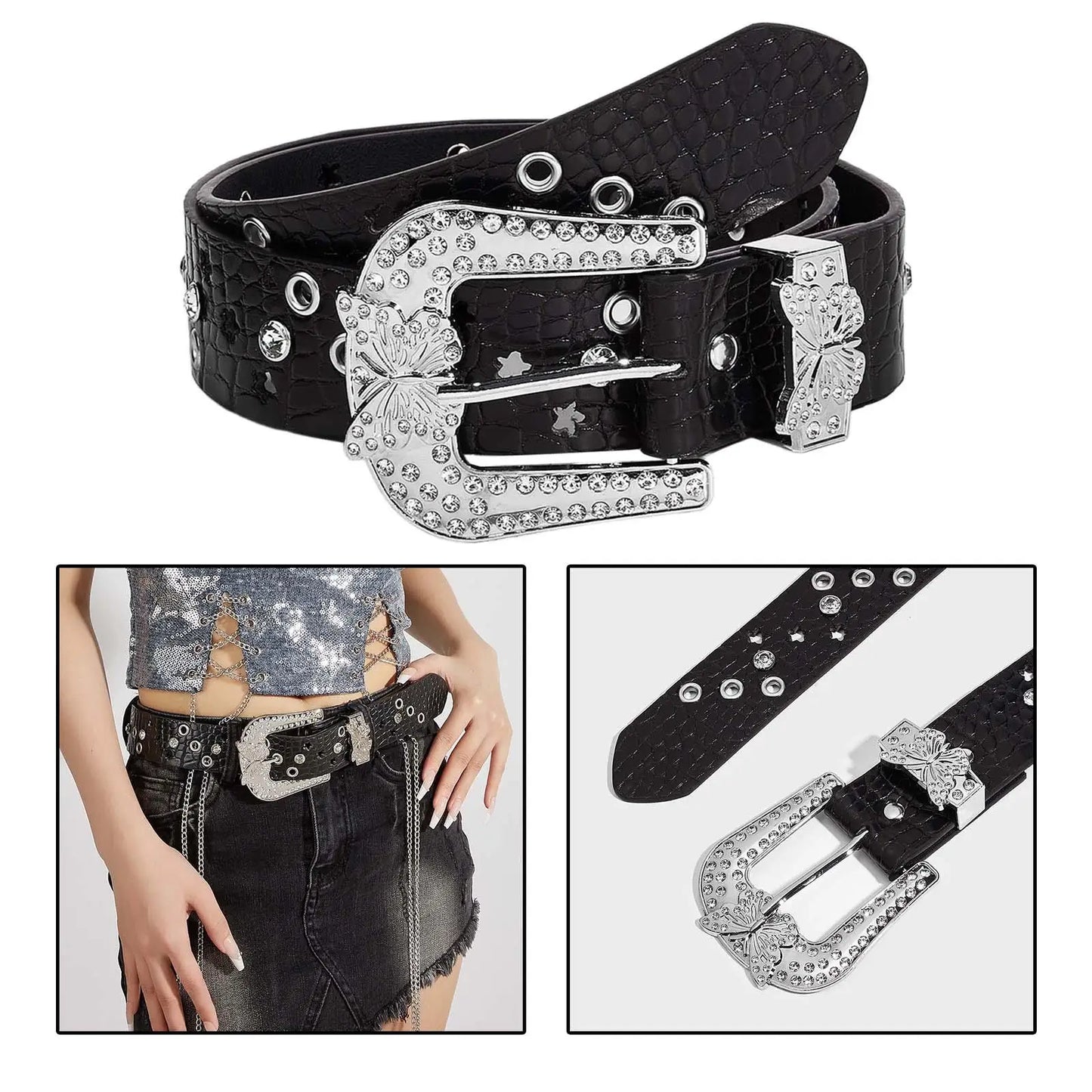 Womens Waist Belt Adjustable Metal Buckle Belt for Jeans Trouser Night Club