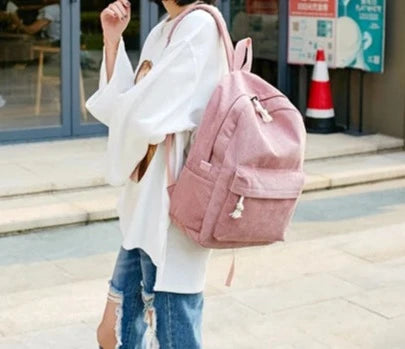 Women Backpack Corduroy Design School Backpacks For Teenage Girls School Bag Striped Rucksack Travel Bags Shoulder Bag