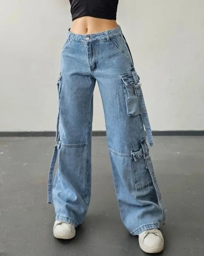 Streetwear Baggy Cargo Jeans Y2K Style Harajuku High Quality Fashion Pocket Pants Women Men Hip Hop Casual Wide Leg Trousers New