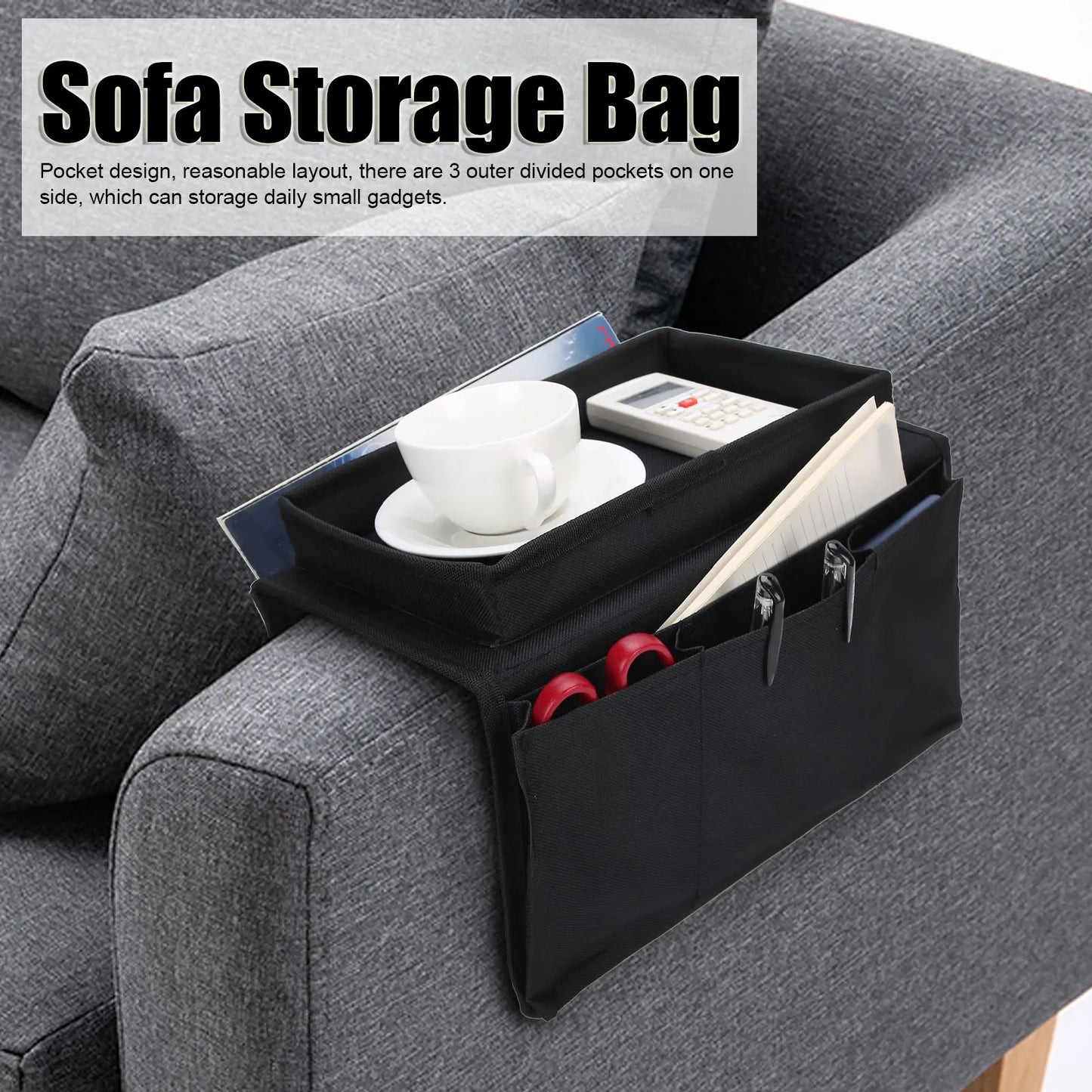 4 Pockets Sofa Armrest Tv Remote Control Organizer Armchair Couch Bag With Cup Holder Tray Remote Control Storage Bag