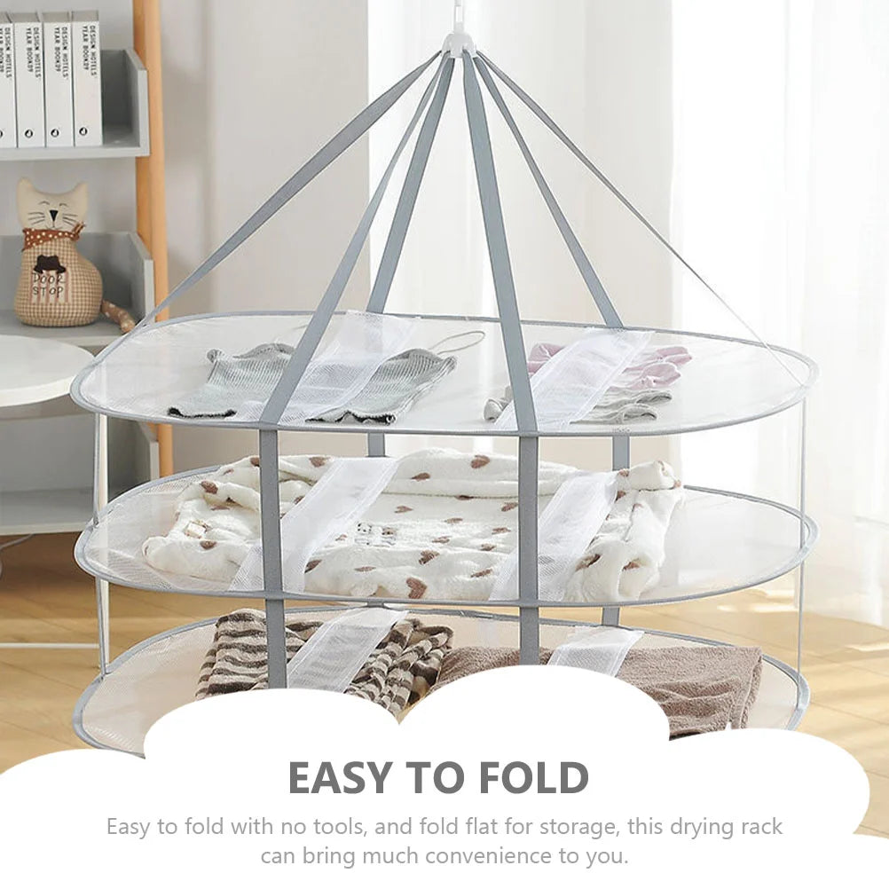 Hanging Sweater Dryer Three Tier Drying Rack Foldable Clothes Durable 3-Layer Holder