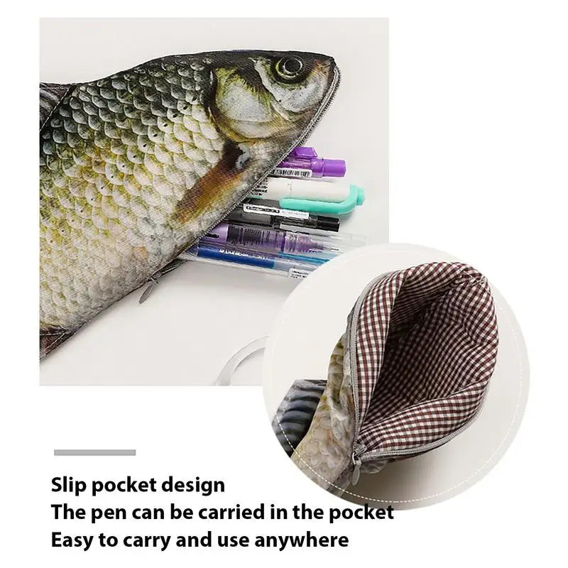 Kawaii Simulation Crucian Carp Fish Pencil Case Large Capacity Storage Organizer Bags Pouch Pencil Bag School Supply Stationery