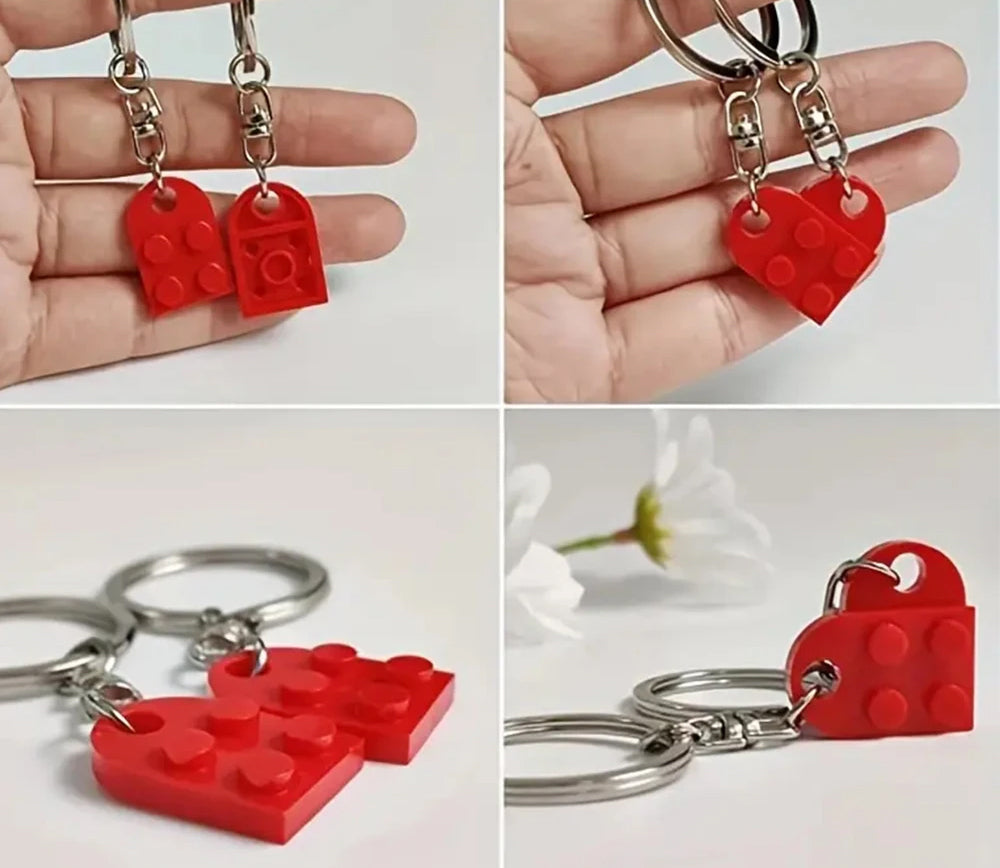 2pcs/Set Brick Matching Heart Keychain Separable Love Building Block Keyrings For Women Men Valentine'S Day Birthday Gifts