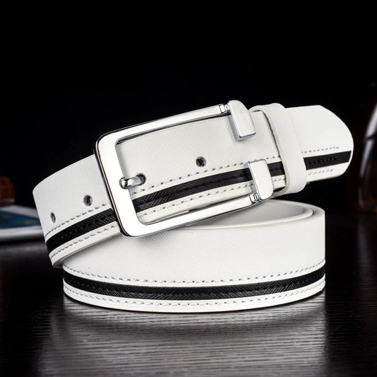 Classic Cowhide Business Belt Men Male Waist Strap Leather Pin Buckle White Genuine Leather Belts for Men Pants Band Ceinture