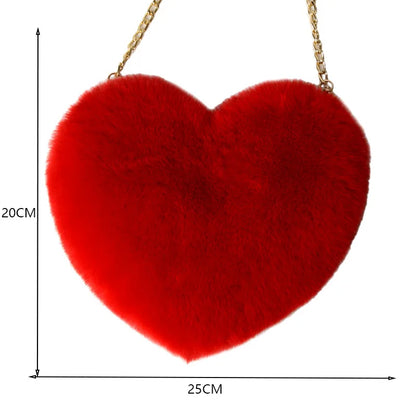 Fashion Women Heart Shaped Shoulder Bag Cute Luxury Faux Fur Crossbody Bags Wallet Purse Plush Chain Handbags Lady Messenger Bag